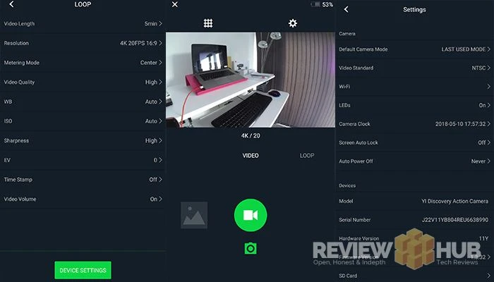 Yi Action app for Yi Discovery 4K Action Cam